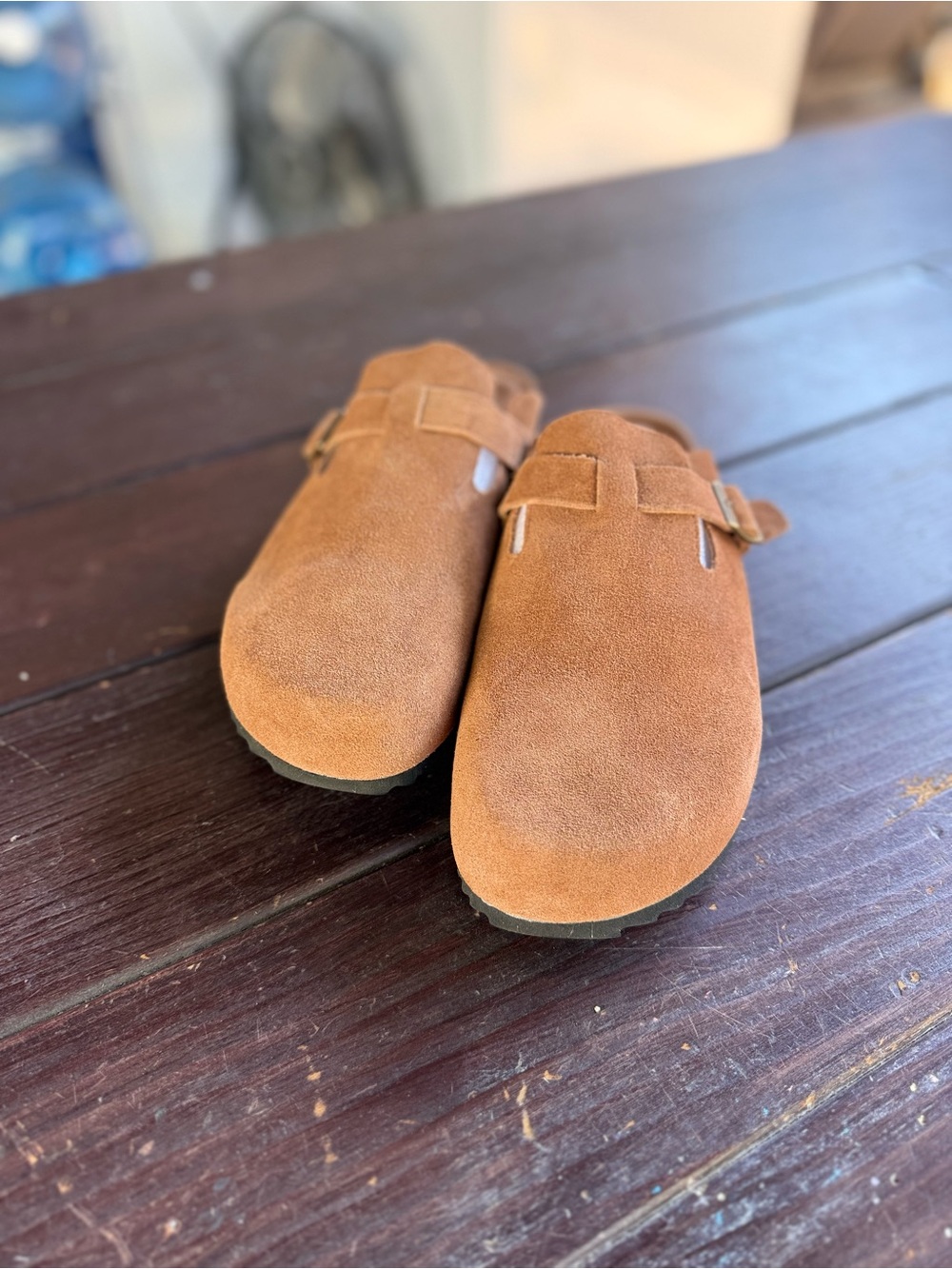 ZUSERIS Tan Suede Leather Slide Clog Sandals Adjustable Buckle Strap Mens 13